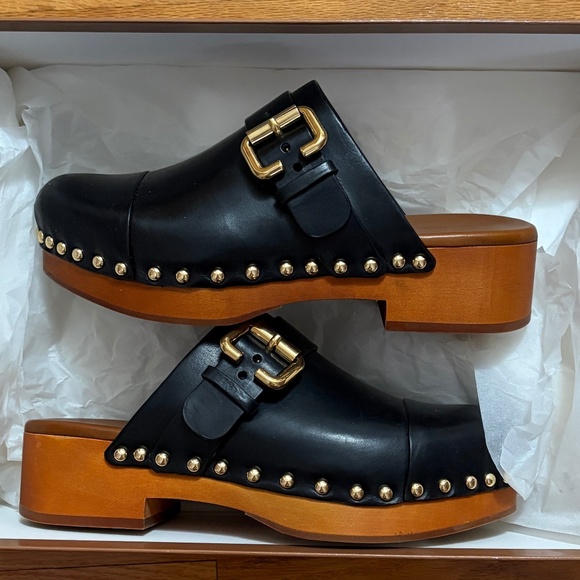 Chloe Jeannette Black Leather Clogs Flats Size 6 - NEW - Picture 2 of 8